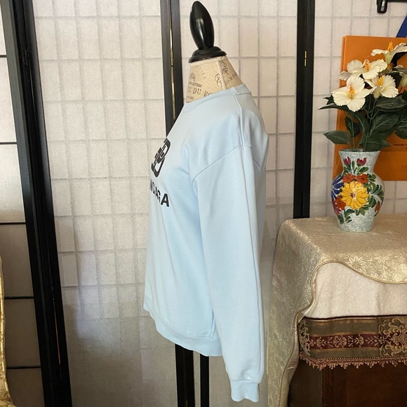 Balenciaga Paris 2020 Wom M Gorgeous Light Blue Logoed French Terry Sweatshirt - Picture 5 of 10